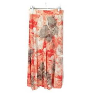 Tommy Bahama Orange White Gray Floral Print Pull-On Midi Skirt Womens Medium